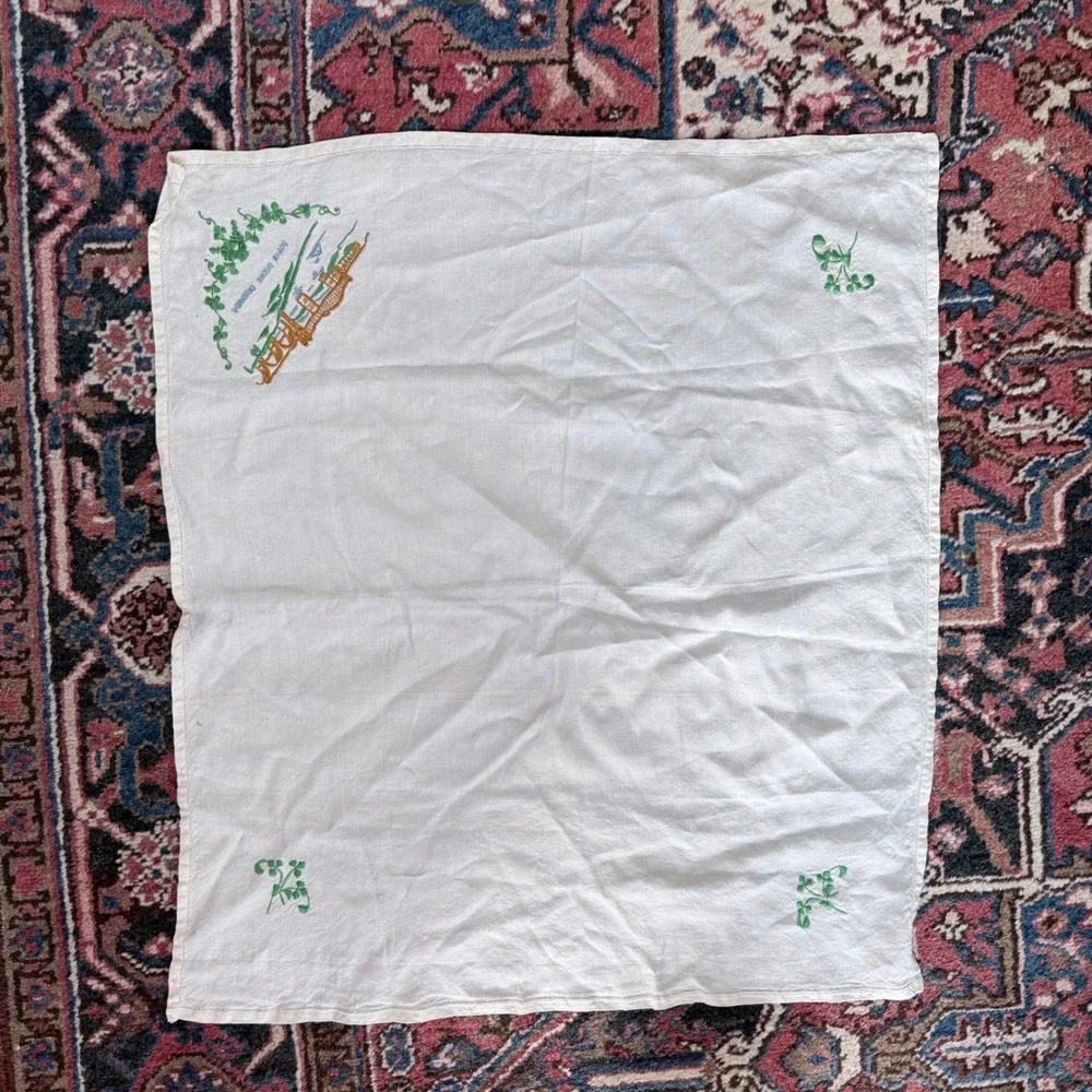 Vintage Boyne Bridge Viaduct Drogheda Cream Irish Embroidered Linen‎ 32